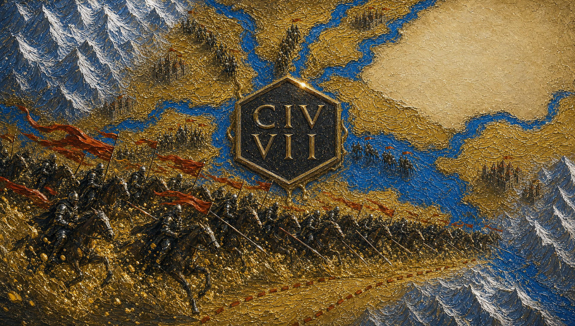 The cavalry stampede pouring past the CIV VII seal