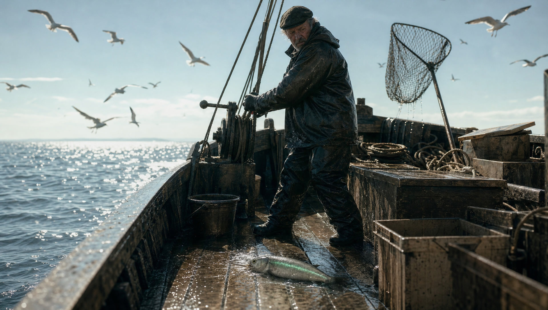 The catch back on deck in a fresh splash