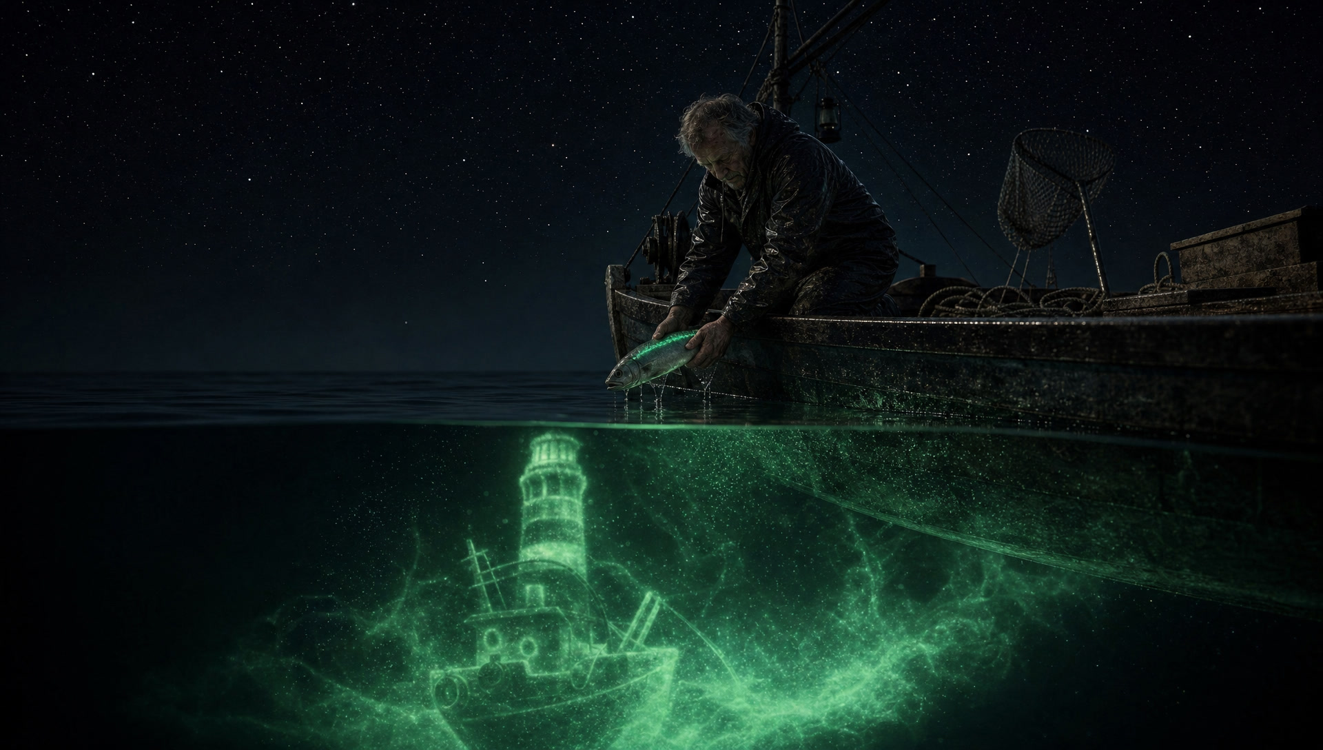 The night trench, the catch lowered by hand