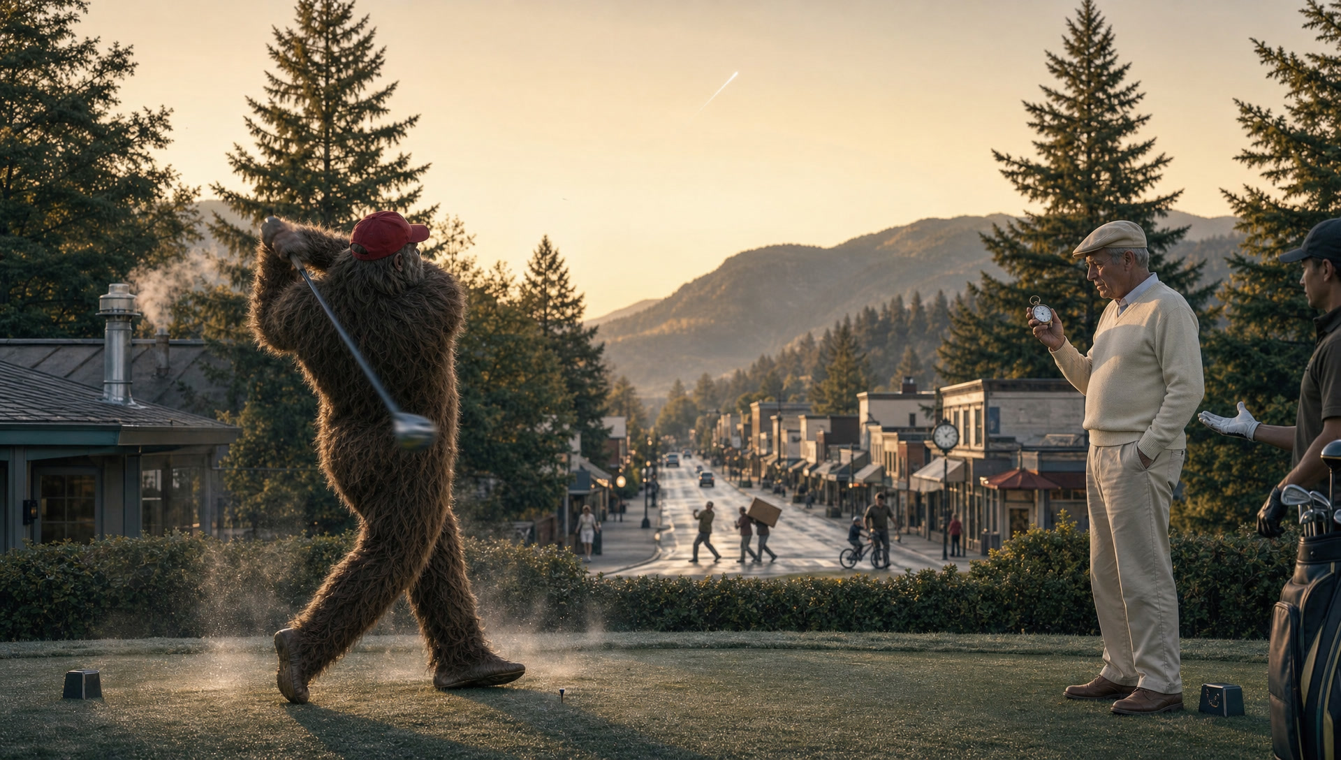The follow-through on the first tee at dawn