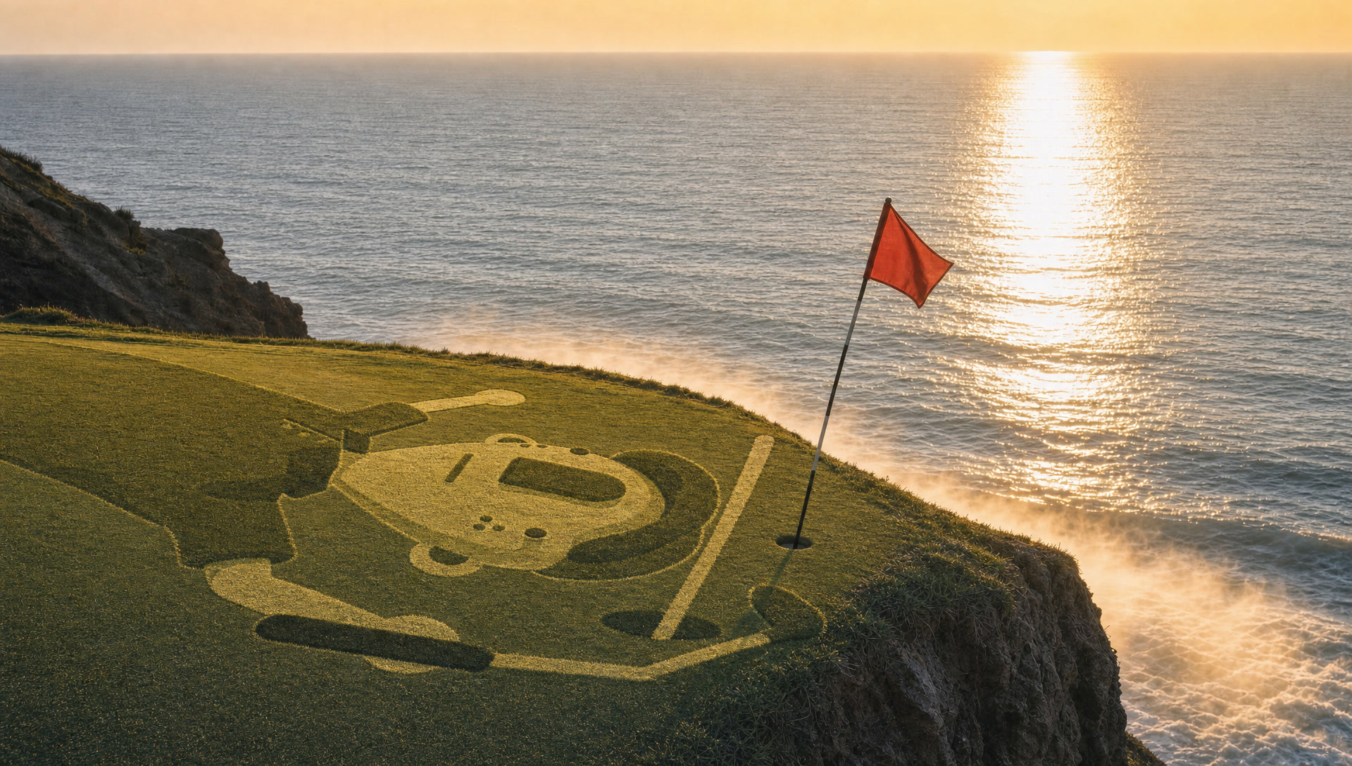 The game's figure mown into the world's-end green