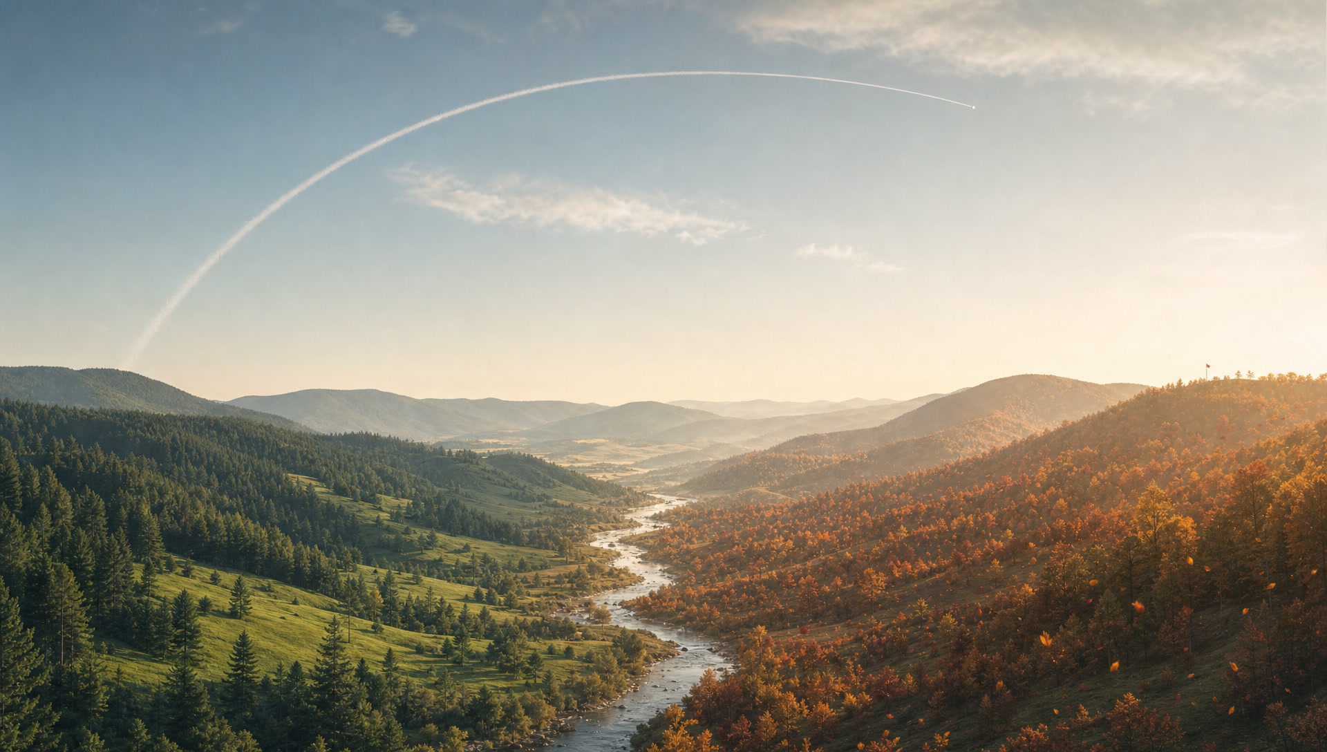 One ball flight crossing a valley wearing two seasons